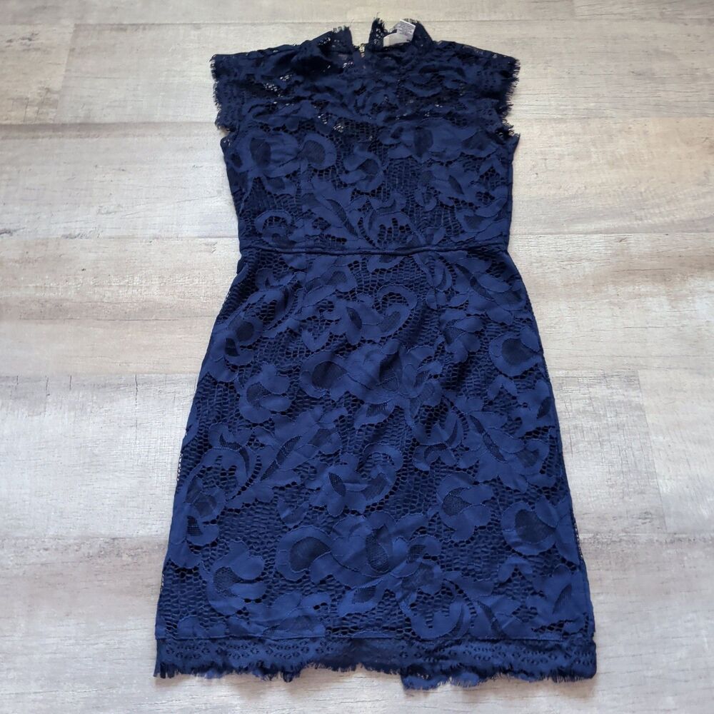 Sans Souci Women’s Dress Blue Bodycon Lace Overlay Sheath Medium M